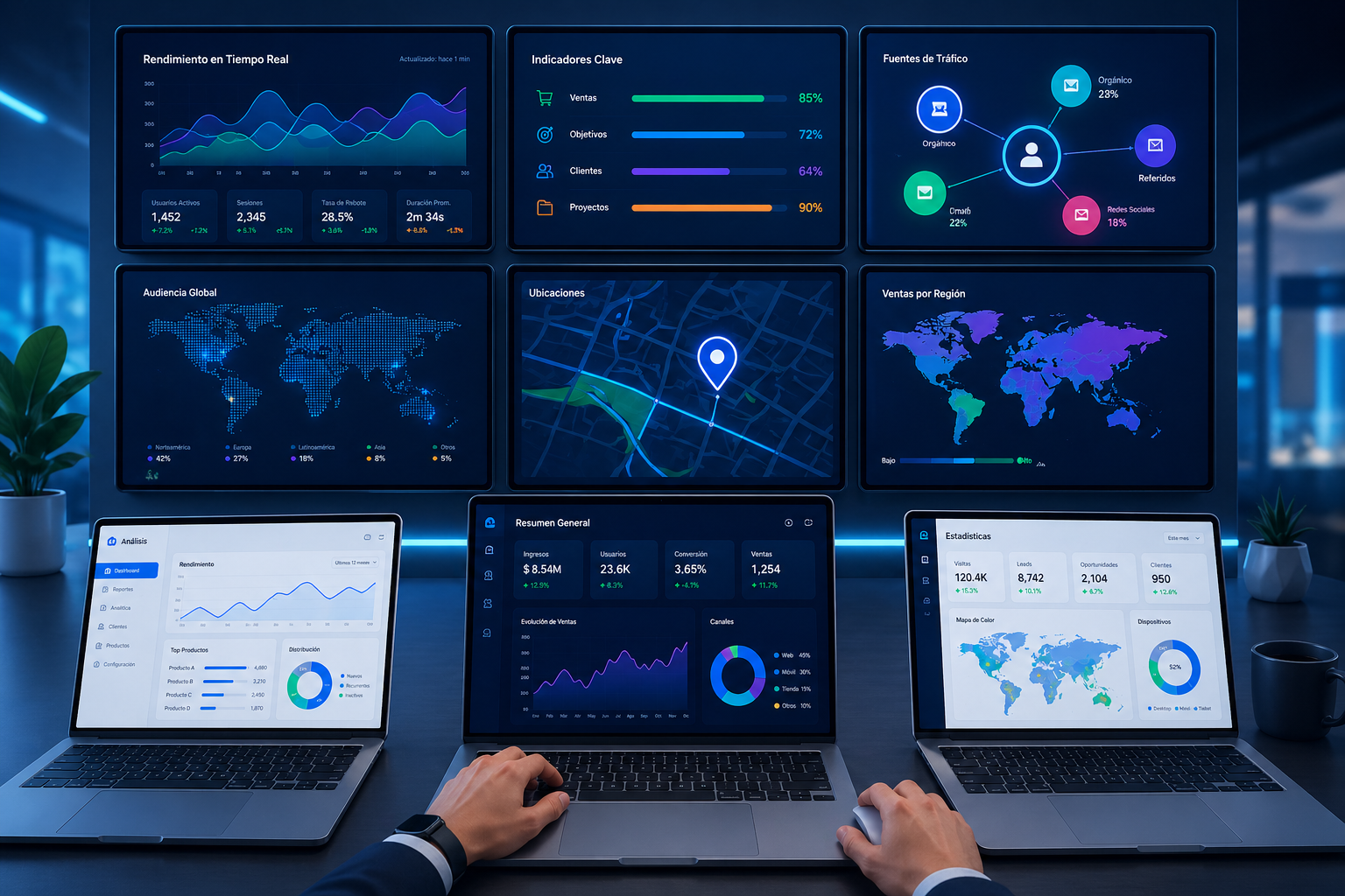Centro de mando y control — panel de visualización